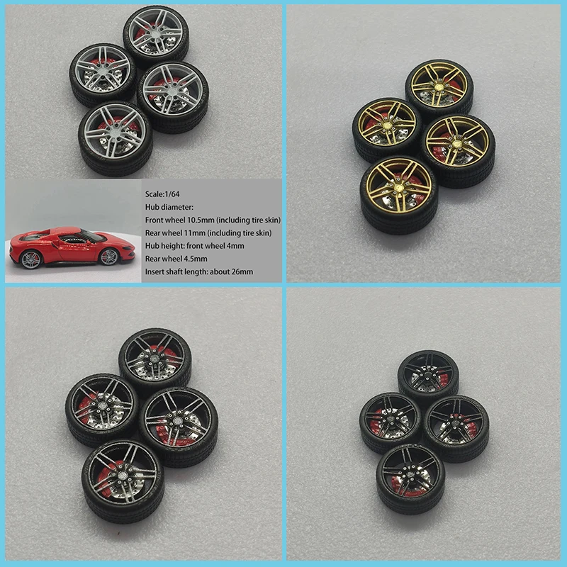 1:64 Wheel Diameter 10.5/11mm Including Calipers, Suitable for 1/64 Static Car Model Tire Modification Accessories