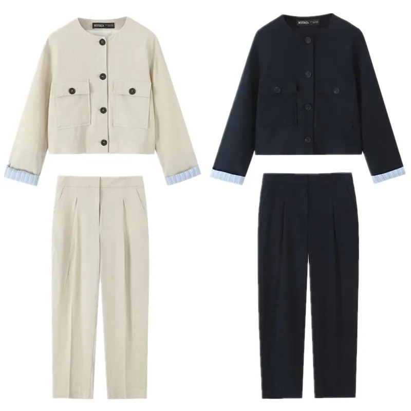 

Лето 2023, женские модные льняные брюки из смешанного волокна, универсальные брюки с высокой талией, новое поступление 2753435