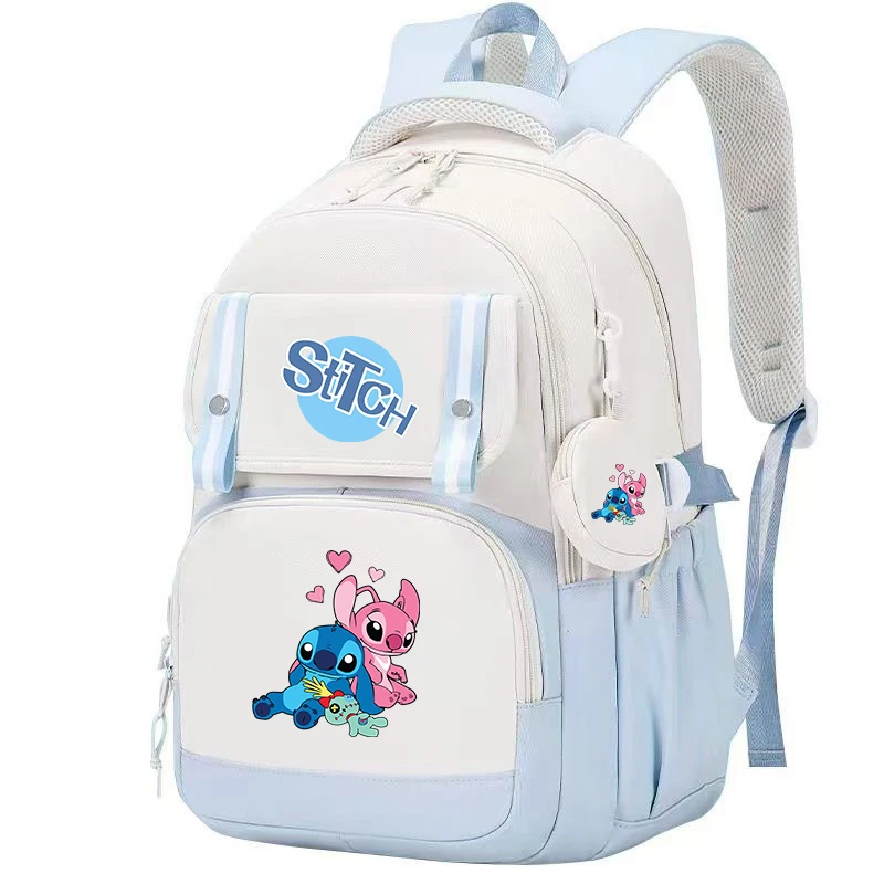 Stitch Print Backpack, Large Capacity Preppy College School Daypack With Coin Purse, Travel Commute Knapsack & Laptop Bag