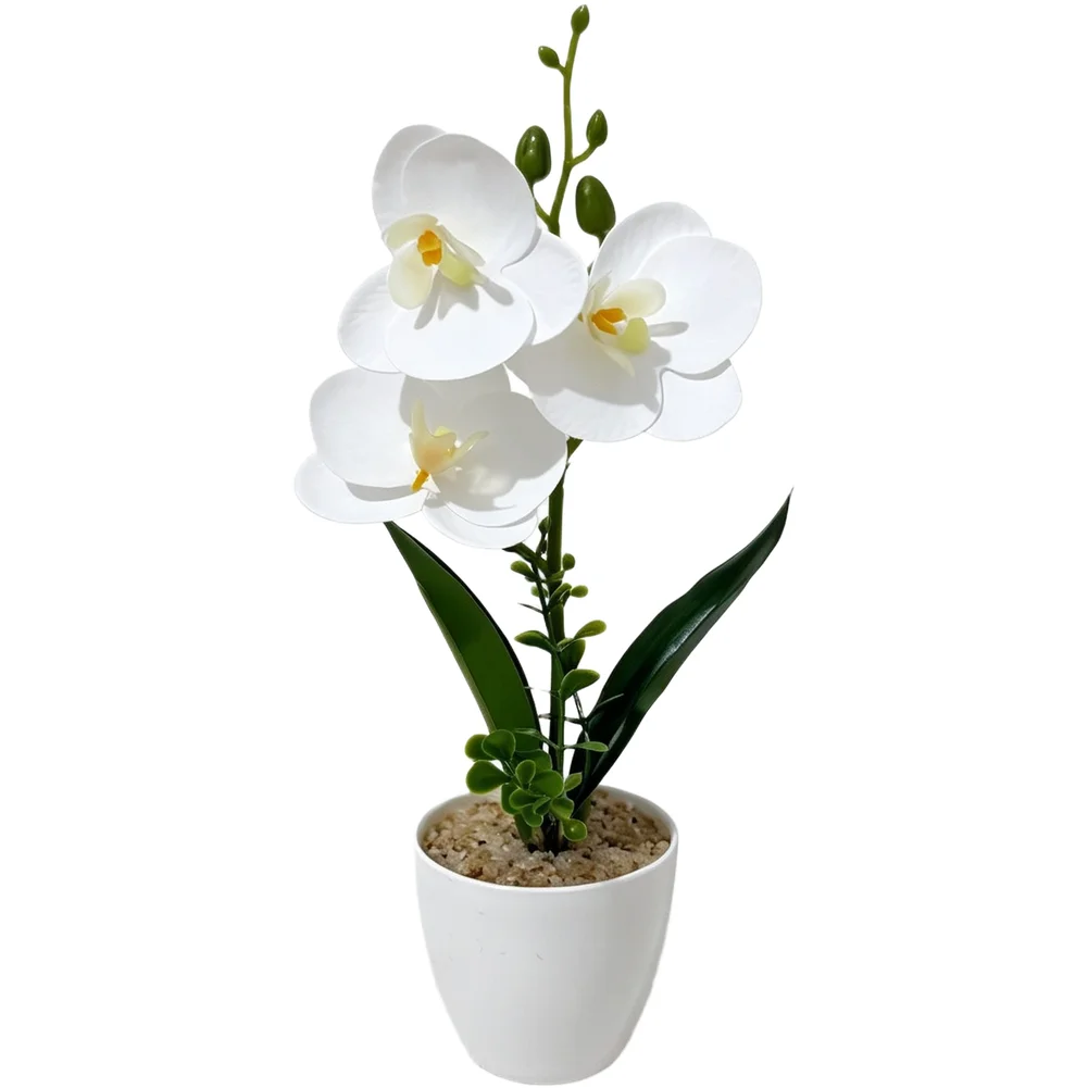 Real Touch Fake Phalaenopsis Orchid Flower in Pot Artificial Potted Plant for Home Decor PVC Material 27cm Size