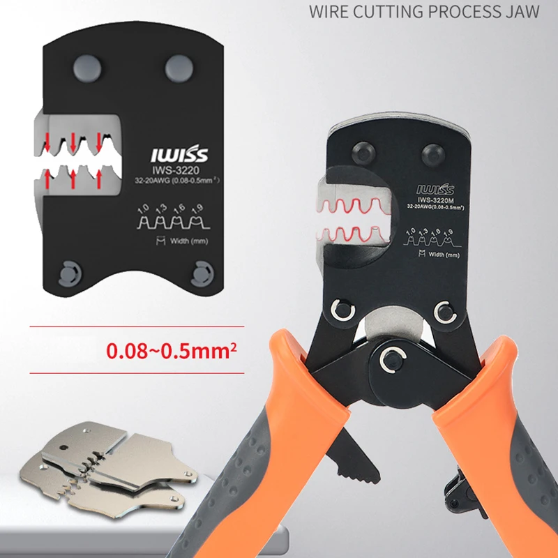 IWS-3220M Cable Crimping Plier Tool - Insert Spring Ratchet Crimper for 0.03-0.52mm² (32-20AWG) Terminals(Durable,Precision-Cut)