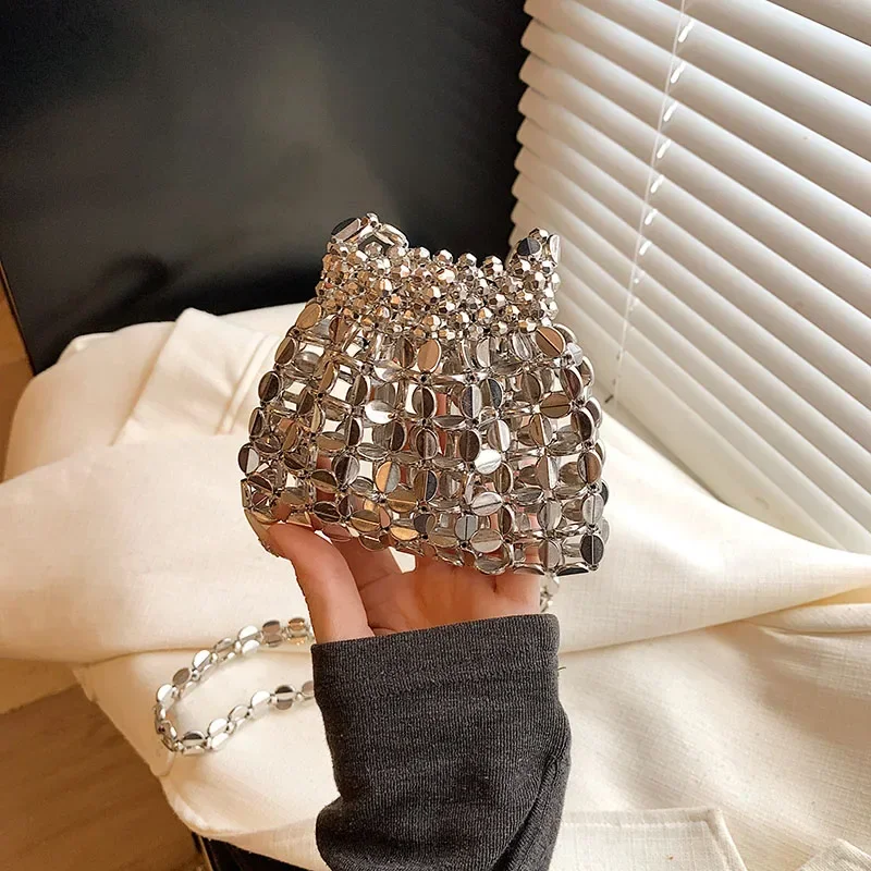 2025 Summer New Hollow Out Exquisite Beaded Square Shoulder Bags Compact Sense Of Luxury Sliver Super Cool Women's Crossbody Bag
