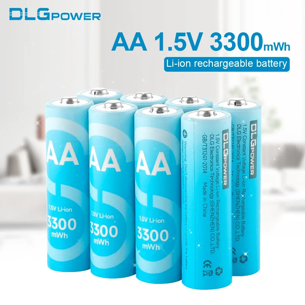 

DLGpower 1.5V 3300mWh aa Lithium rechargeable battery 2A Batteries 1000 Charge Cycles for Clocks Radios Smoke Alarms MP3 Player