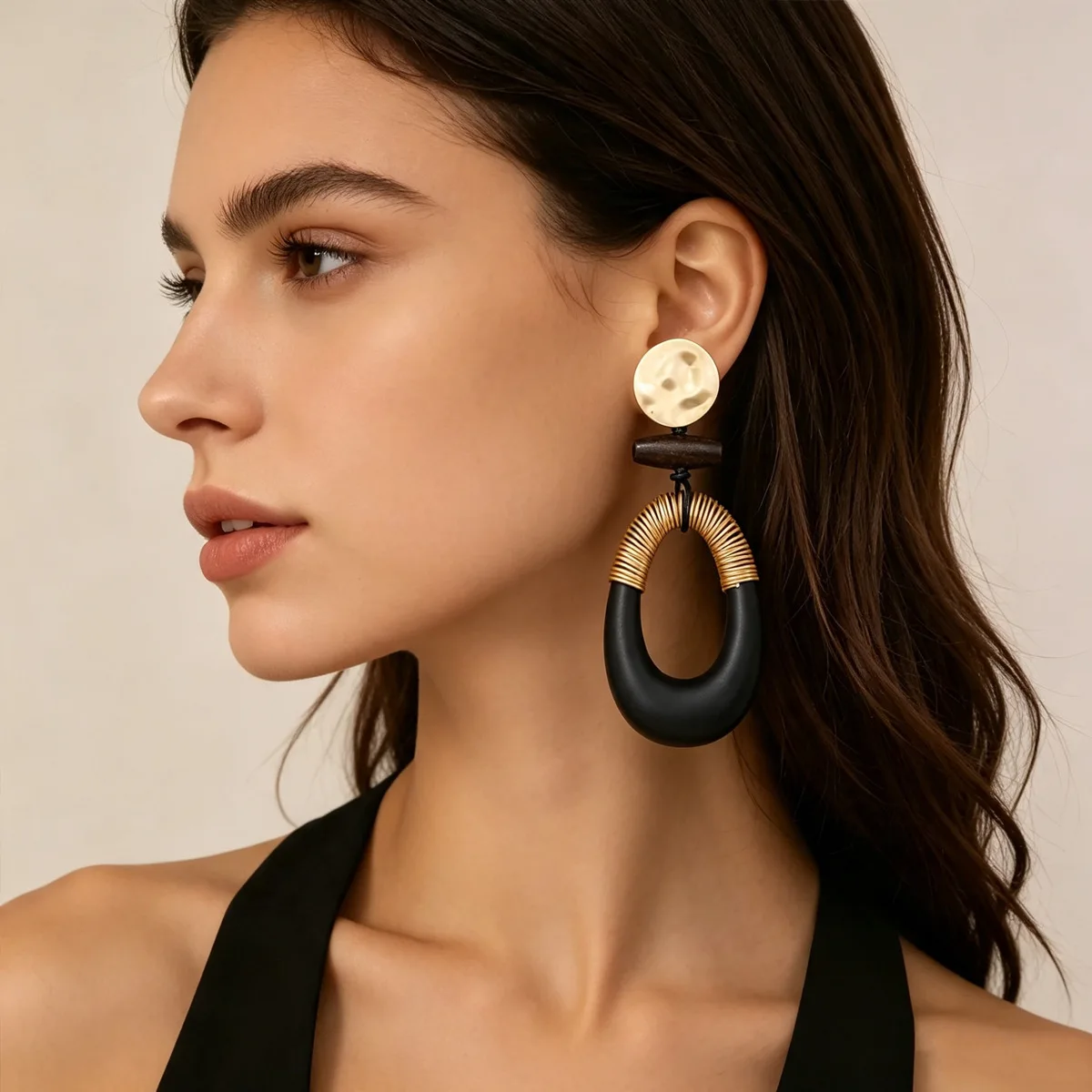 Bohemian Geometry Elliptical Earrings Resin Geometry Rings Splicing Worker Metal Wrap Earrings Earrings Women