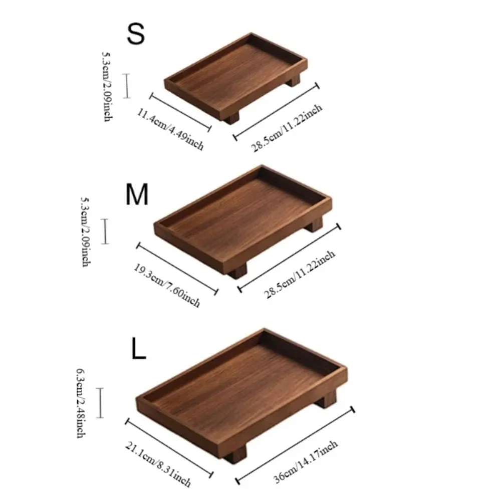 Japanese High Feet Solid Wood Tray, Retro Rectangular Plate for Jewelry Cosmetics Storage, Gongfu Tea Food Serving Tray 6