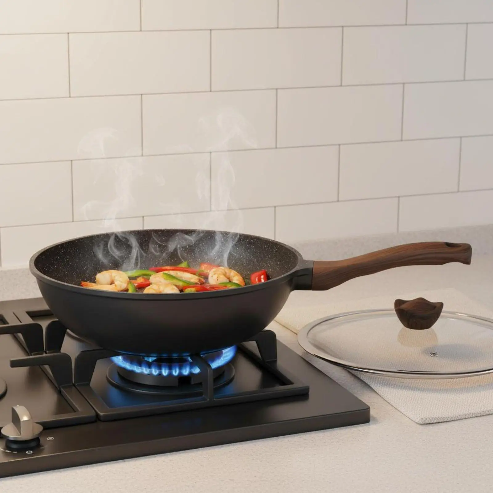 Nonstick Stone Coated Frying Pan Set for Gas Stove Induction Cooktop Kitchen Home Cooking with Uniform Heat