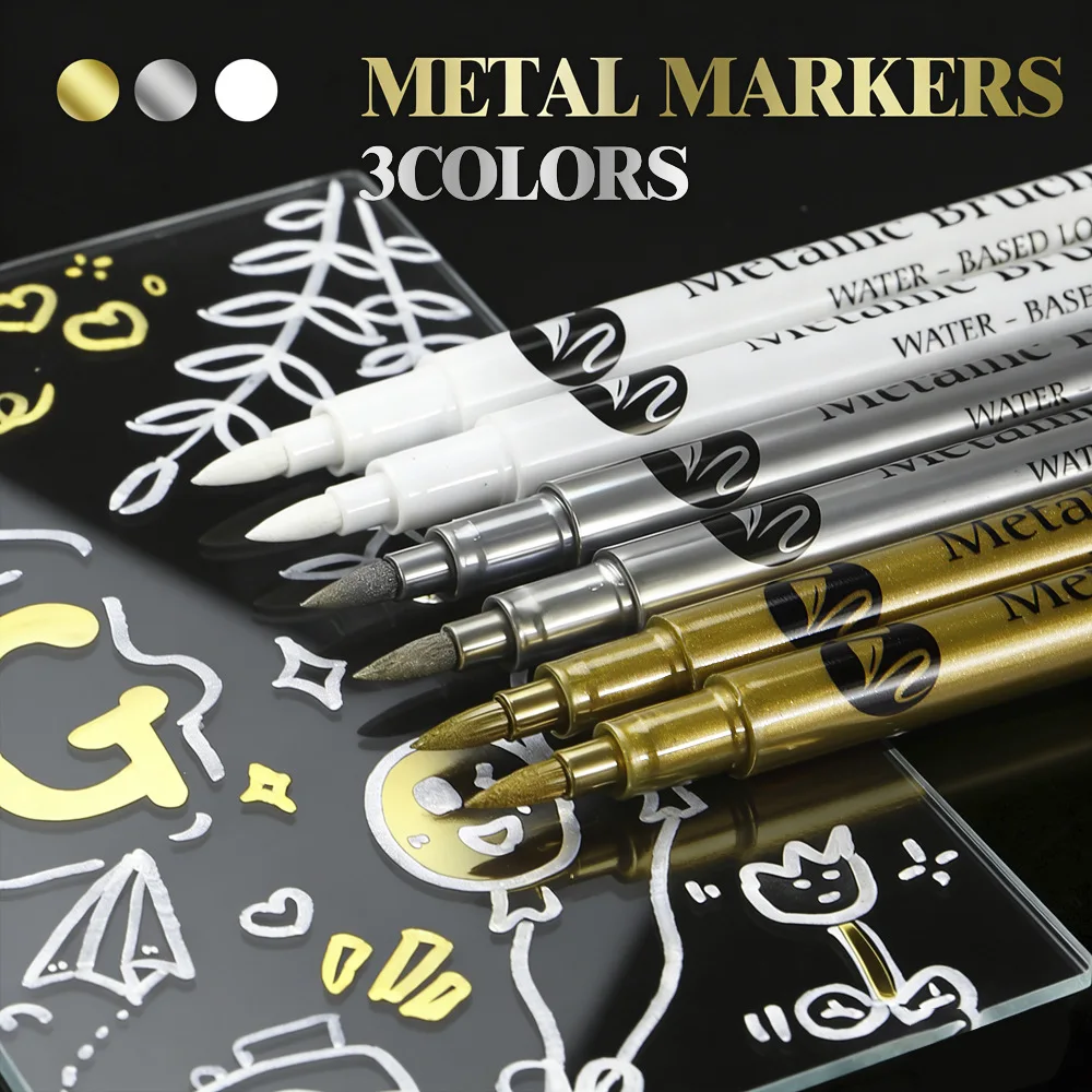 3/6/12 Colors Metallic Marker Pens Gold Silver White Paint Markers for Art Rock Drawing,DIY Photo Album, Crafts,Ceramics, Metal
