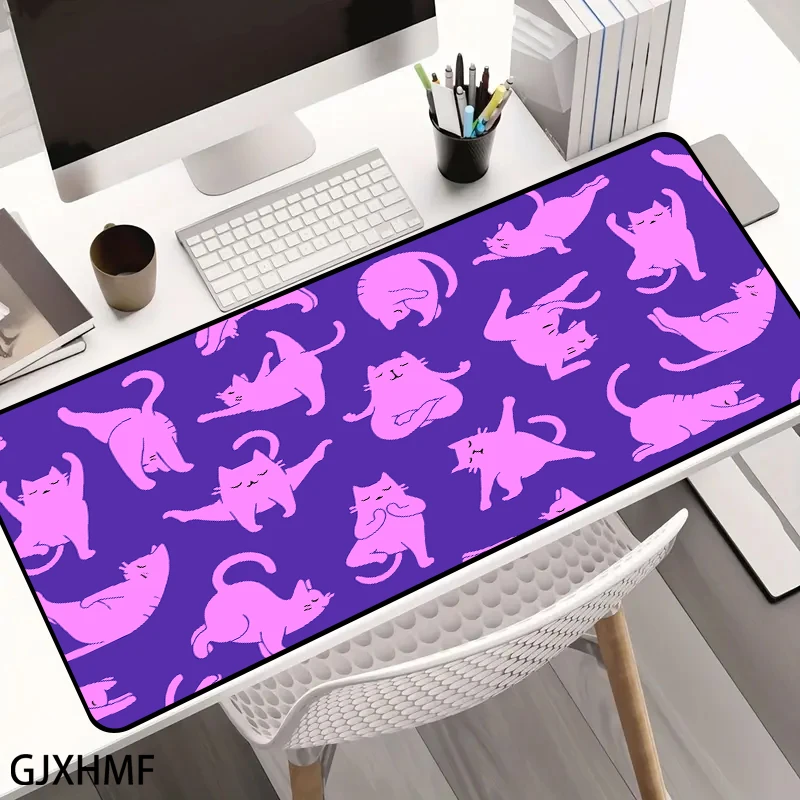 Rosa Yoga Katze Mauspad Yoga Katze Schreibtischmatte Gaming Matte Pad auf dem Tisch Büro Gamer Zubehör Tastaturmatten XXL Mauspad