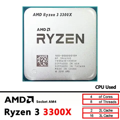 AMD Ryzen 3 3300X R3 3300X 3.8 GHz Used Quad-Core Eight-Thread 65W CPU Processor L3=16M 100-000000159 Socket AM4