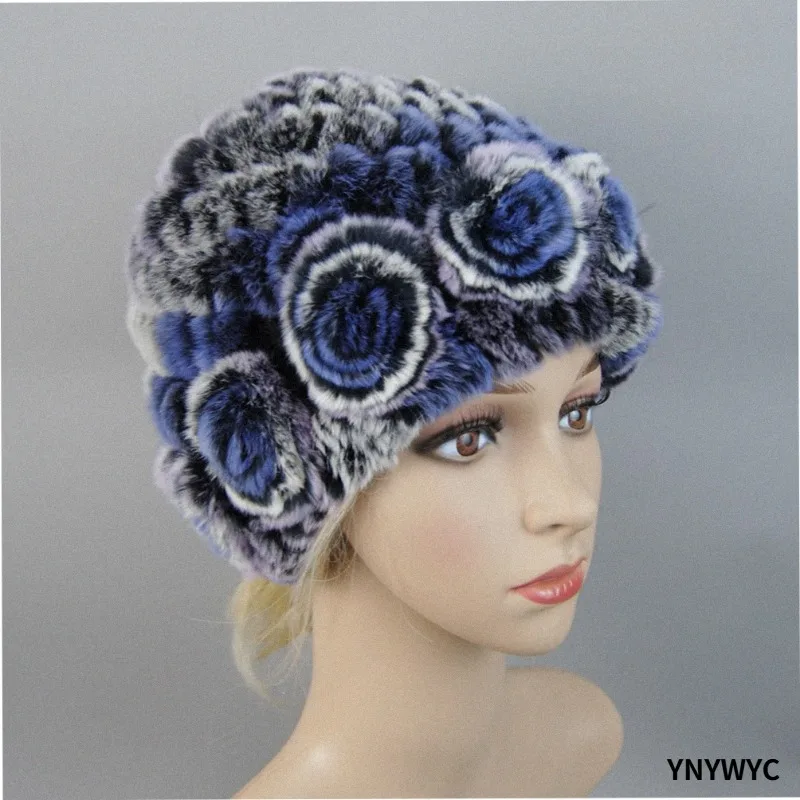 Hot Sell Women Winter Knitted Real Rex Rabbit Fur Hat Fluffy Natural Rex Rabbit Fur Cap Lady Good Elastic 100% Genuine Fur Hats