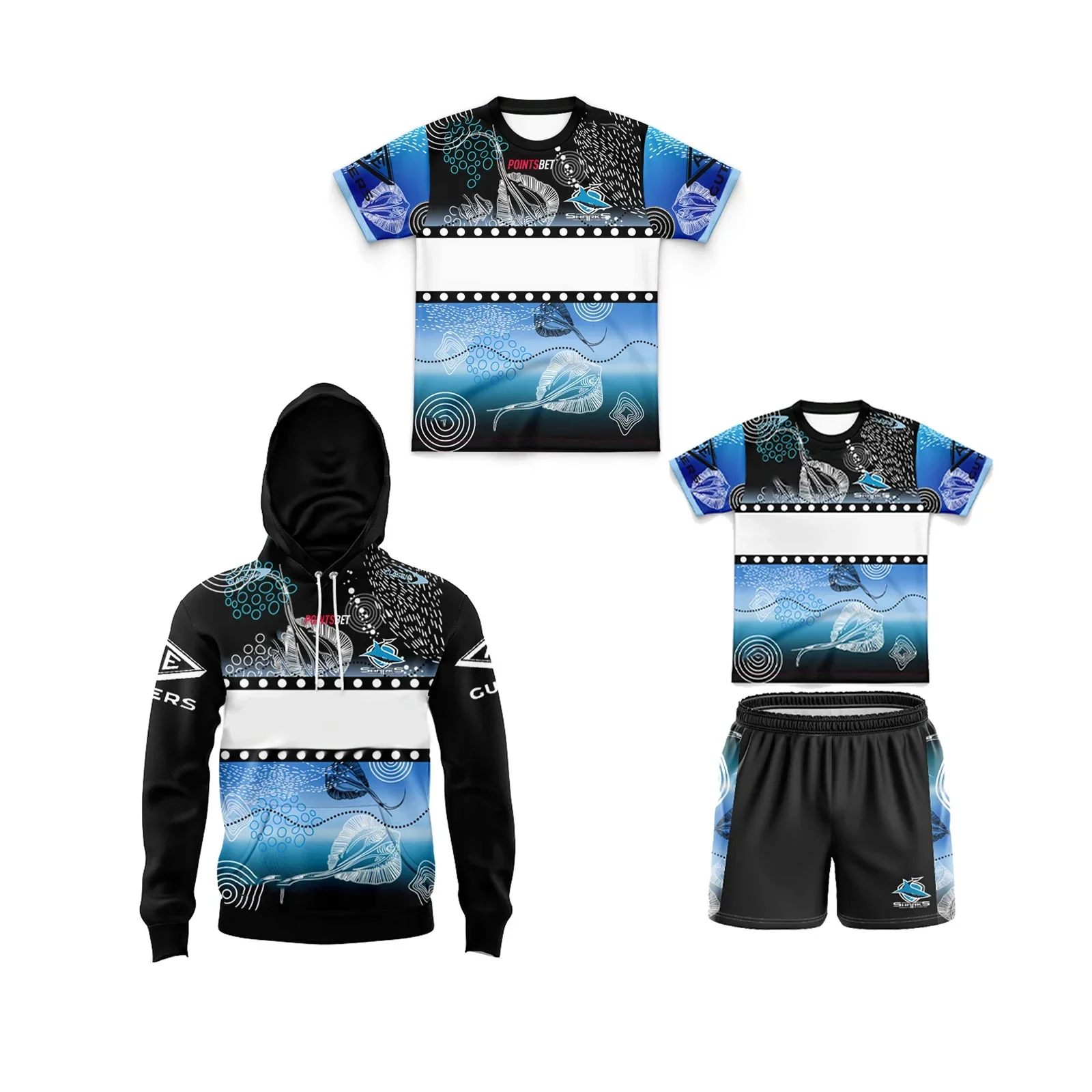 2024 Cronulla-Sutherland Sharks Kids Indigenous Rugby Jersey Hoodies Sports Set Customize