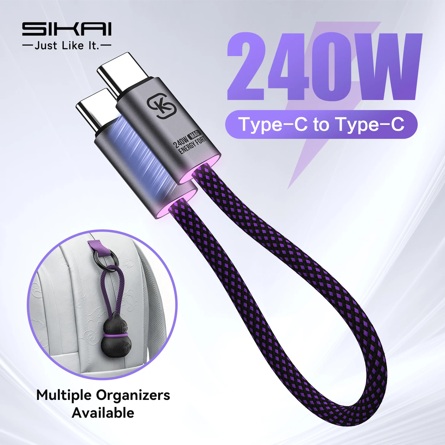 PD 240W Magnetic USB-C to USB-C Cable Short Type C to Type C Fast Charging Cable Braided Charger Cord Cable Organizer for Phone