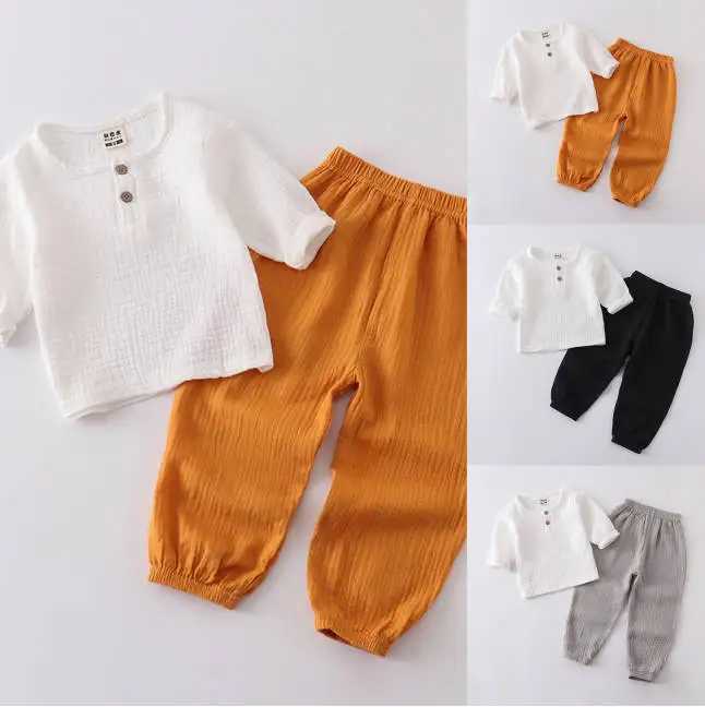 Spring Summer Long Sleeve Sets Solid Color Tracksuits Toddler Boys And Girls Loose Two Piece Outfits 6M,12M,18M,24M,3T,4T,5T,6T