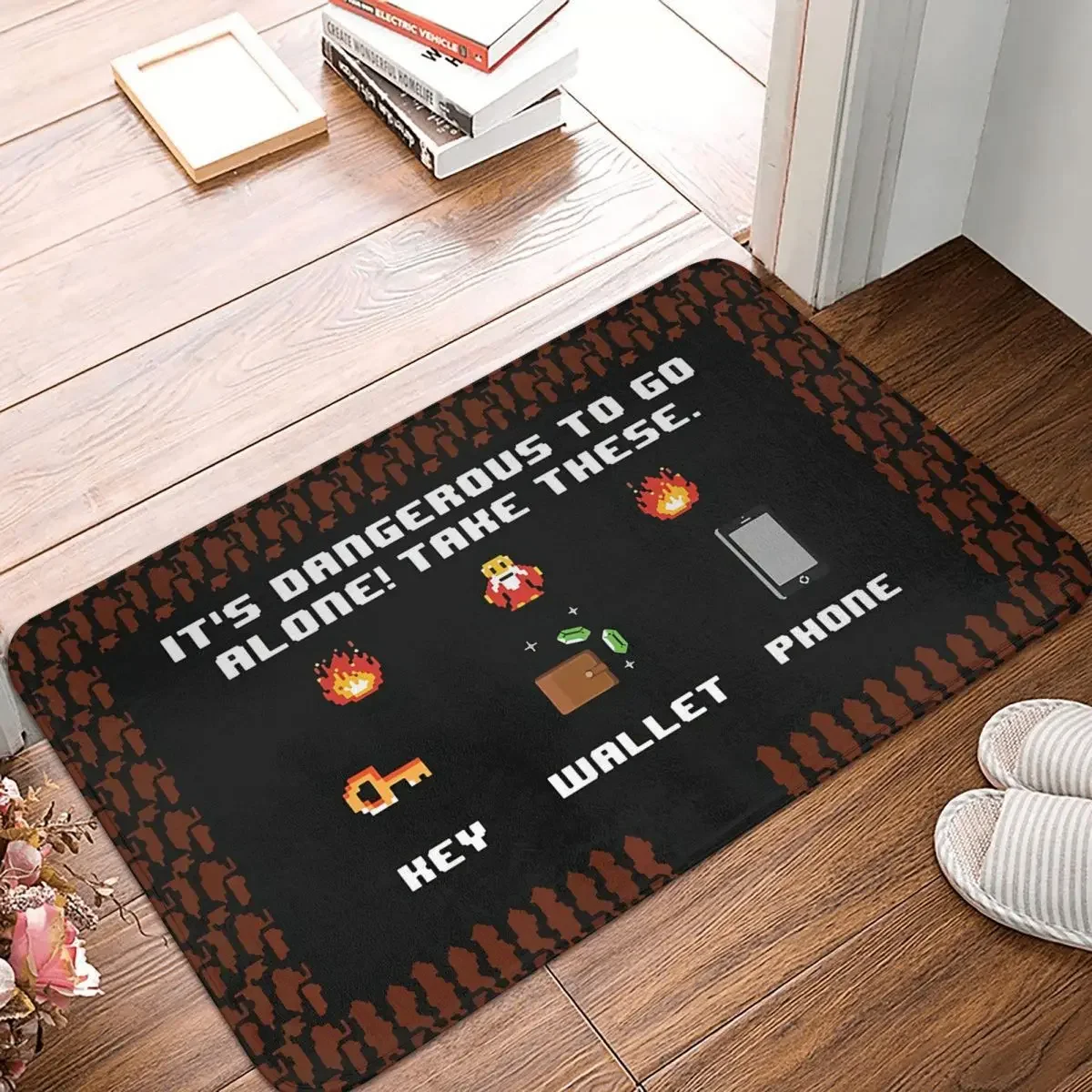 Welcome Bath Mat Dangerous To Go Alone Take 8bit Retro Doormat Kitchen Carpet Outdoor Rug Home Decoration