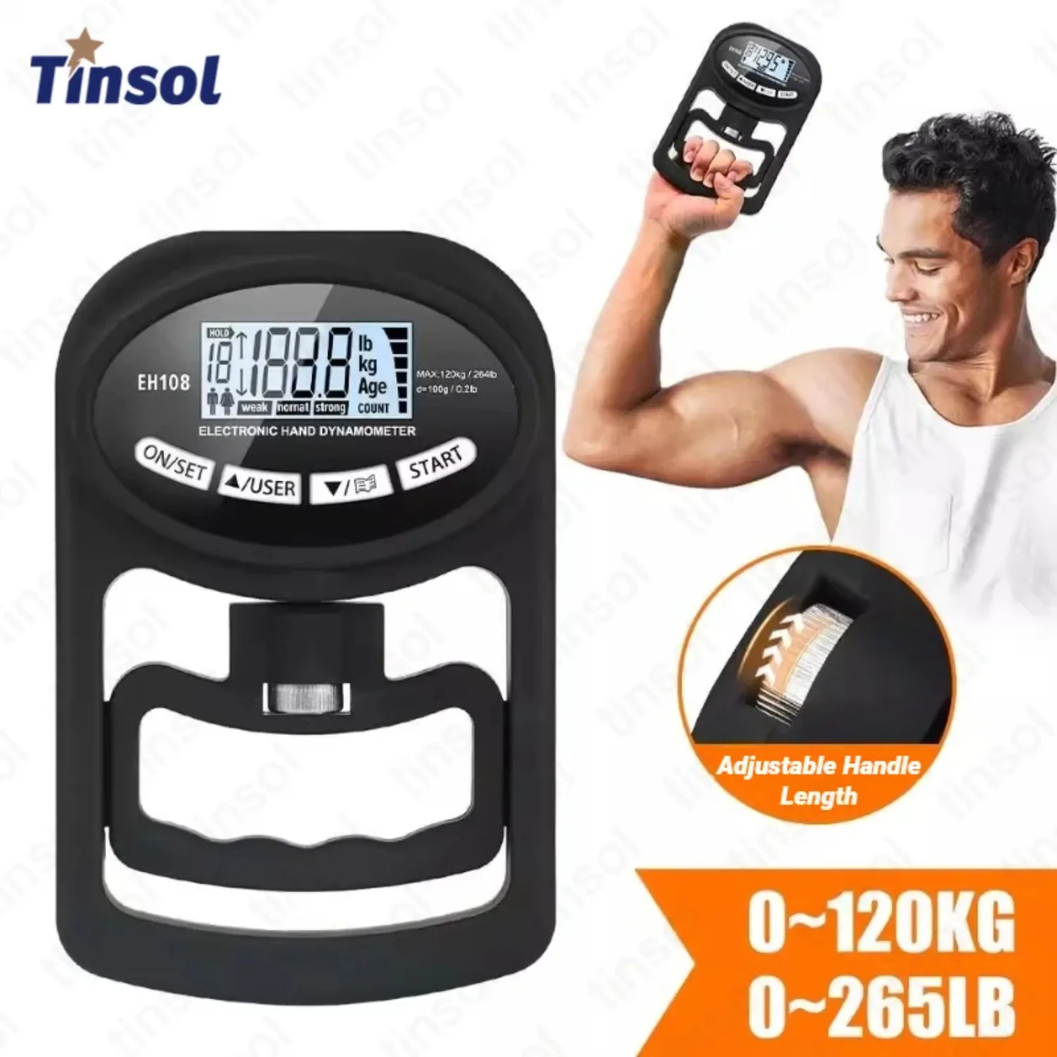 

Динамометр TINSOL 2026 для измерения силы хвата (265 фунтов/120 кг) для мужчин и женщин, цифровой, с USB и ЖК-экраном, для тренировок