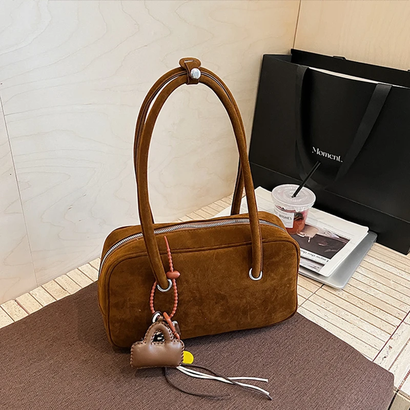 

Retro Suede Square Bag Korean Style Brand, Design Pillow Bag New Niche Boston Bag Stylish Large-capacity Versatile Underarm Bags