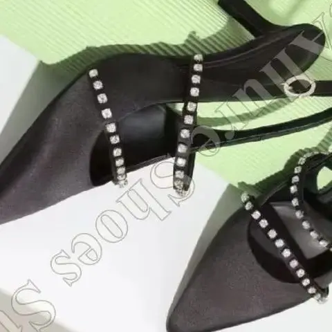 

Women Slingback High Heels Pink Satin Pointed Toe Crystal Rhinestone Wedding Party Dress Shoes Elegant Ladies Pumps