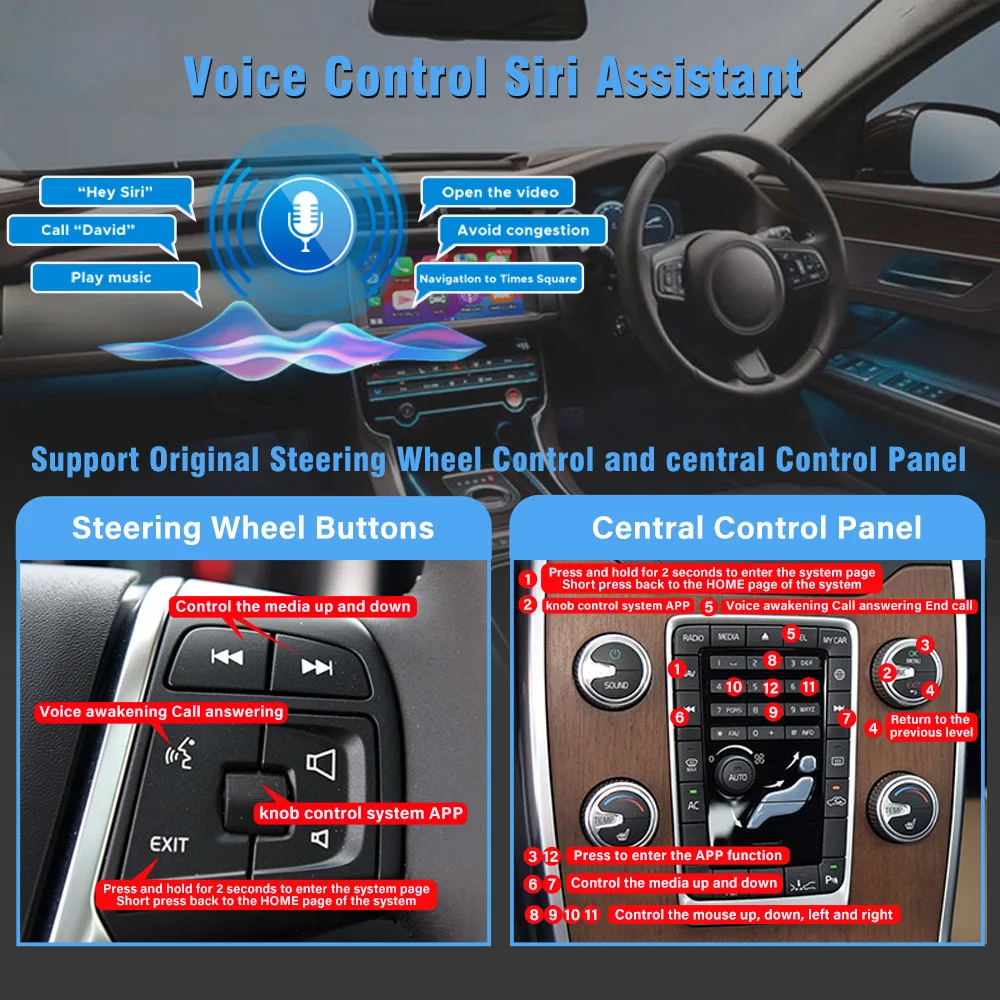 أبل لاسلكي CarPlay لفولفو XC60 V60 S60 2015-2019 يدعم أندرويد الملاحة التلقائية مرآة رابط عكس الكاميرا DSP التوصيل والتشغيل