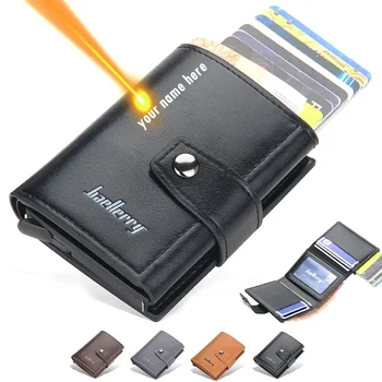 RFID Blocking Protection Men ID ผู้ถือบัตรเครดิตกระเป๋าสตางค์หนังโลหะอลูมิเนียมธุรกิจ Bank Card Case ผู้ถือบัตรเครดิต