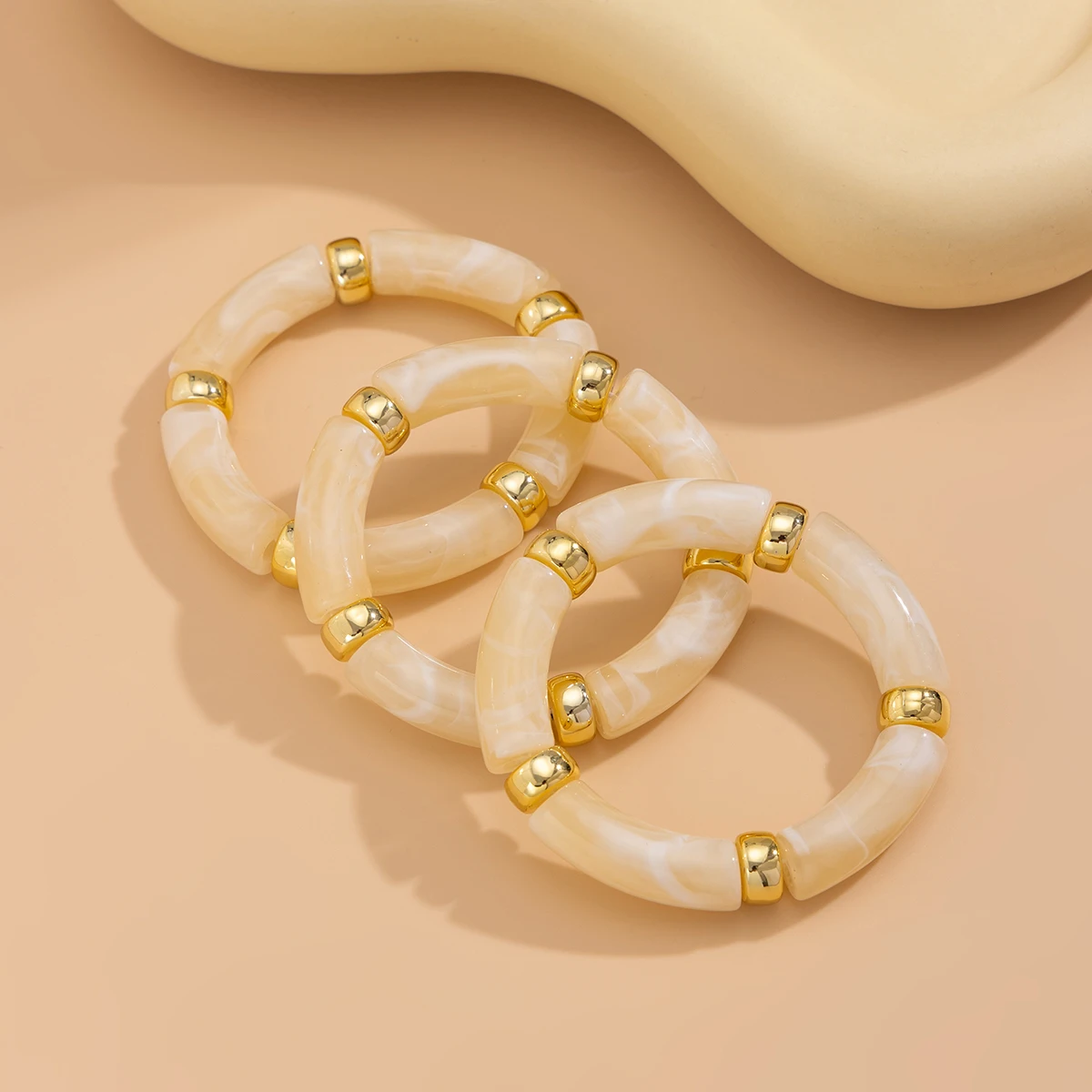PuRui 3 Teile/satz Bohomia Bunte Bambus Rohr Stapelbare Kunststoff Perlen Armband für Frauen Vintage Elastische Armreif Paar Schmuck – Detail 7