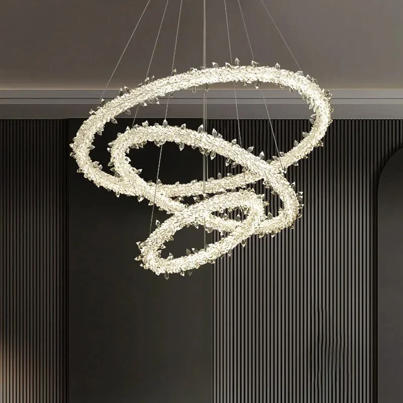 

Modern Crystal Ice Flowe Luxury Circular Chandeliers Lighting,Lustre Suspension Luminaries Home Decoration for Dining room