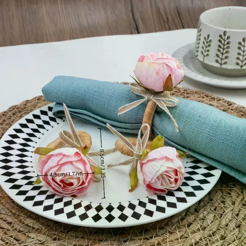 1Pcs Elegant Pink Peony Napkin Rings | Handmade with Burlap and Twine, Ideal for Weddings, Lunches, Picnics,Banquets, Birthdays