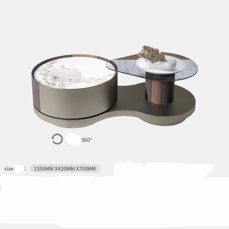 Zestaw Stolików Kawowych do Salonu Okrągły Inteligentny Stolik Boczny z Marmuru i Kamienia Spiekanego Włoski Design Stal Nierdzewna