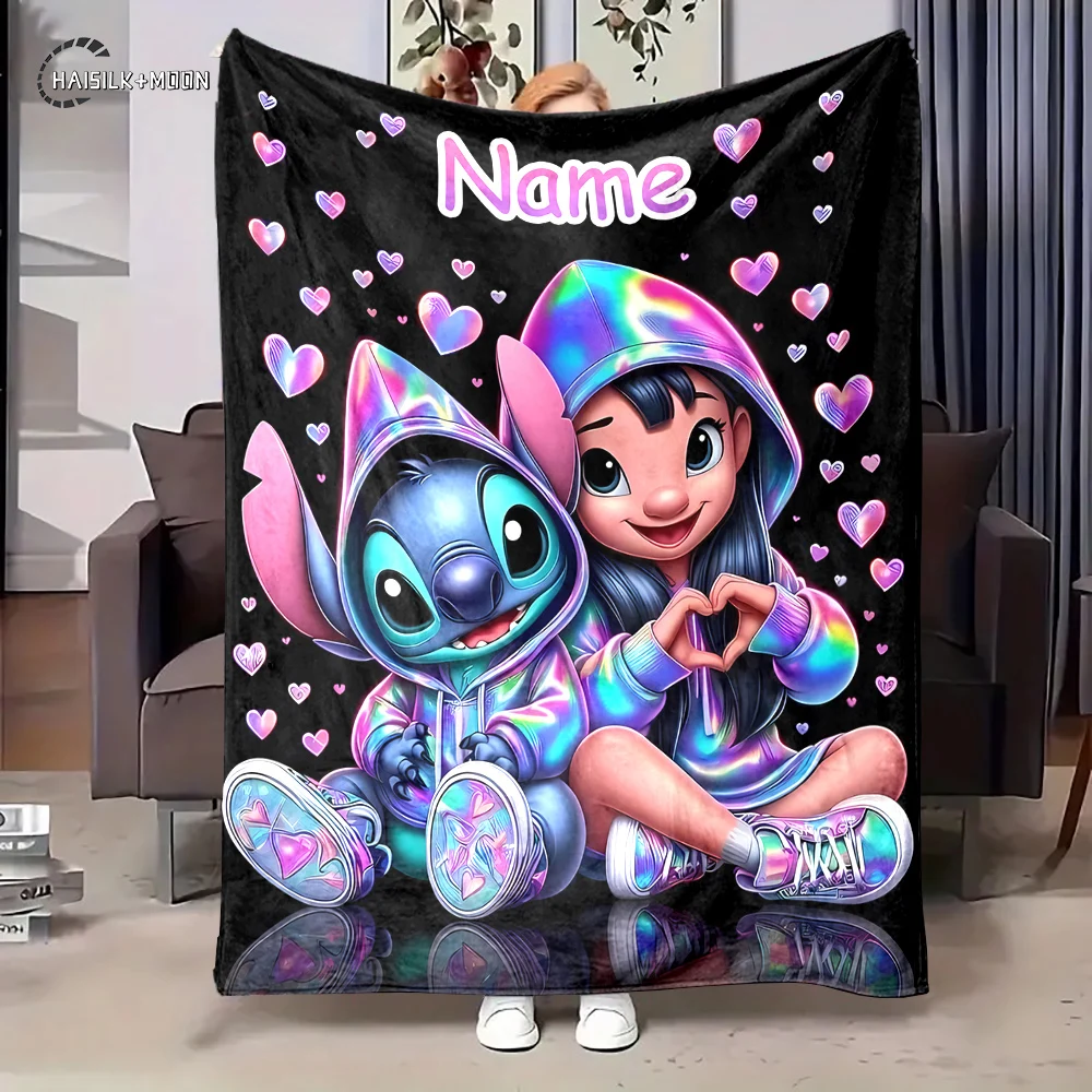 Manta personalizada con nombre de Disney Stitch, sofá de Franela suave y esponjoso, manta para adultos, manta para almuerzo en la oficina, regalo para niños