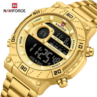 NAVIFORCE Luxury Golden Digital Man Watch LED Display Stainless Steel Wristwatch Men Waterproof Chronograph Relogio Masculino
