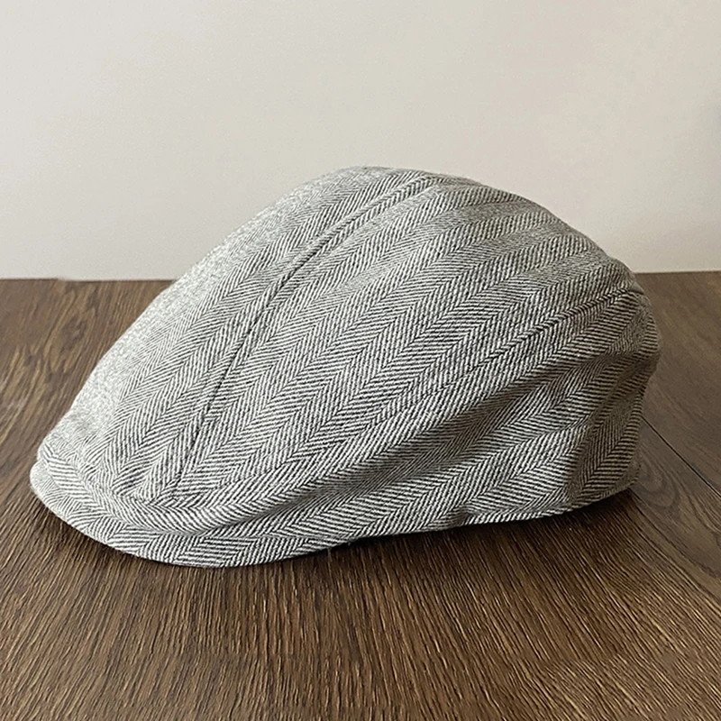 

Berets Spring Autumn Newsboy Hat Men Herringbone Pattern Flat Cap Pure Cotton Visor Cap Casual Fashion Women Duckbill Hat BJM43