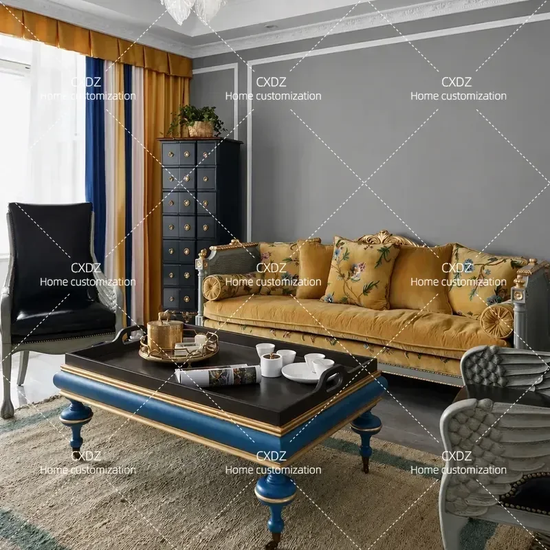 American Style Solid Wood Coffee Table Retro Square Tray Design Living Room Furniture Creative Small Apartment Tea Table