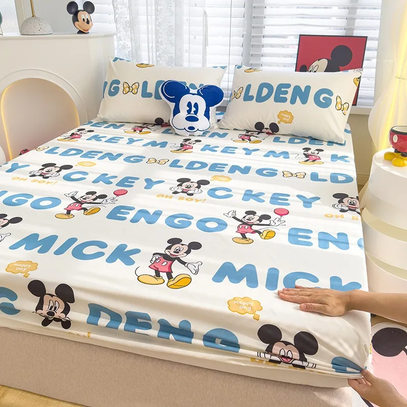 Disney Stitch Cartoon Mickey Frozen Pooh New Skin Friendly Printed Sheets Mattress Protectors Non-Slip Sheets Children's Bedding