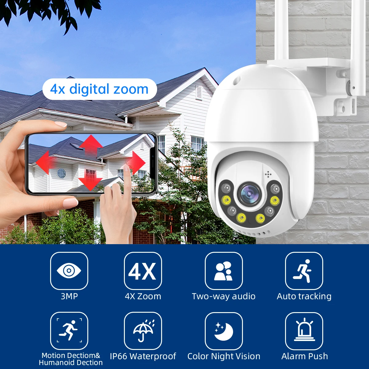 JOOAN 3MP HD Wifi Camera Outdoor PTZ IP Camera 5X Zoom Color Night Auto Tracking Security Video Surveillance CCTV Camera