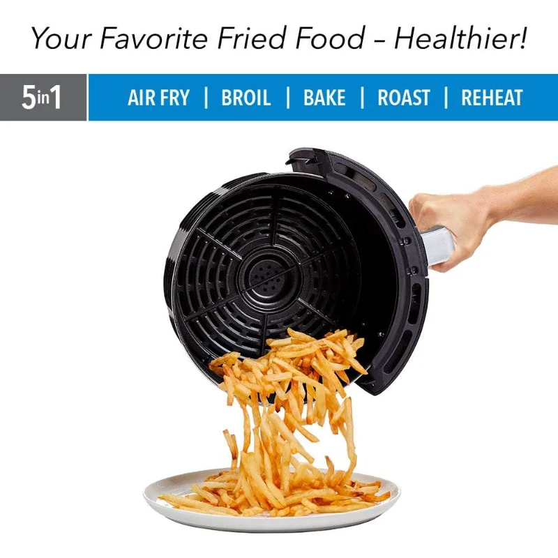 PowerXL エアフライヤー 7 QT Maxx クラシック、エクストラホットエアフライ、クック、クリスプ、ブロイル、ロースト、ベイク、高光沢仕上げ、ノンスティック、ブラック