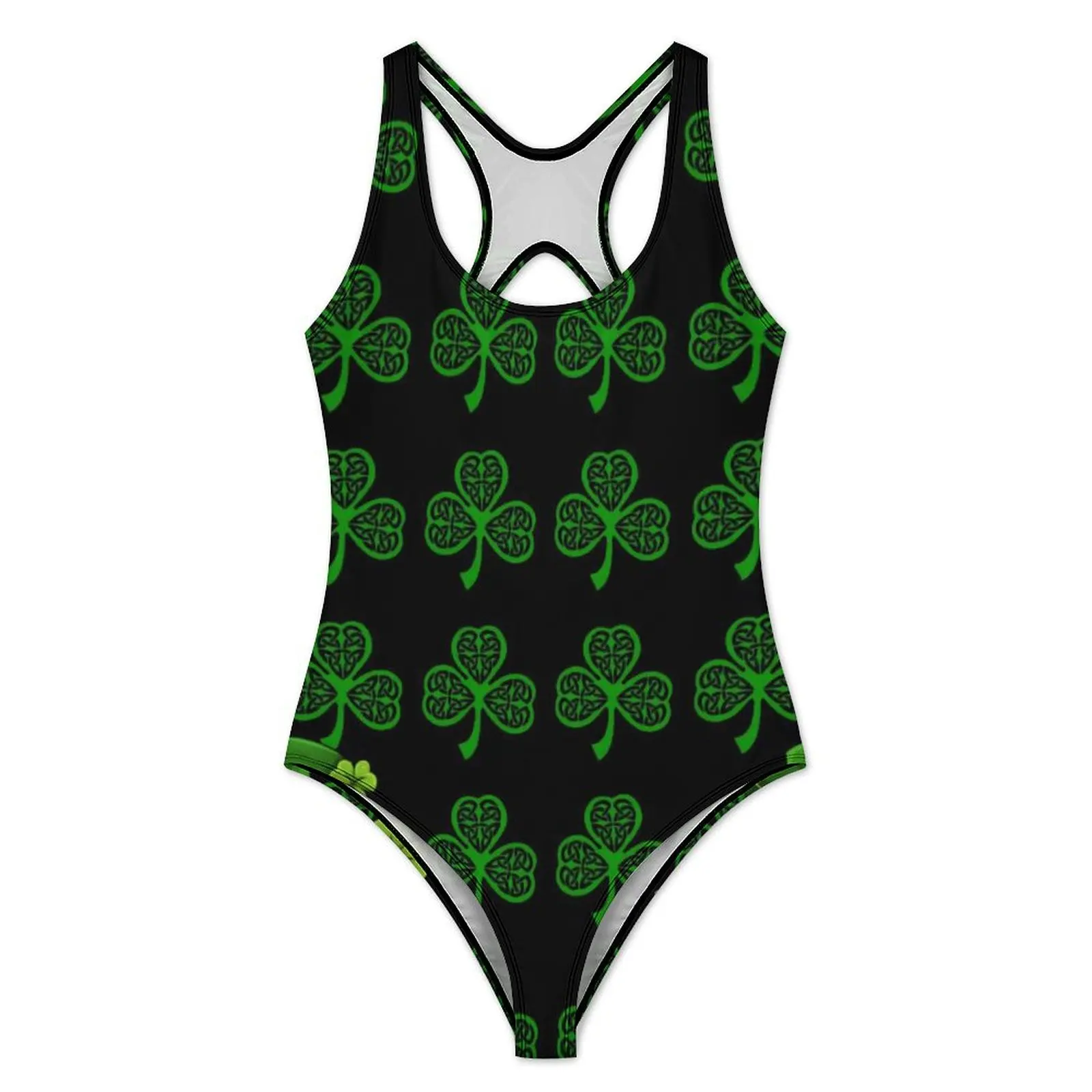 St Patrick's Day Swimsuit Leprechaun Lucky Green Shamrock One-Piece Swimwear Push Up Fashion Bathing Suit Holiday Pool Bodysuit