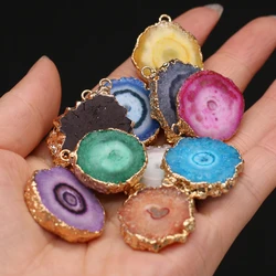 Natural Stone Druzy Pendants Gold plated Round Slice Druzy Quartzs for Jewelry Making Diy Necklace Accessories