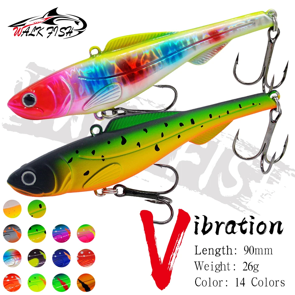 WALK FISH New 1Pcs VIB Fishing Lure 9cm/26g Sinking Winter Ice Isca Artificial Rattlin Vibration Crankbait Treble Hook Hard Bait