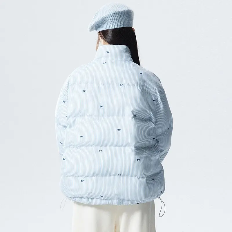 اليابانية الحلو معطف المرأة طويلة الأكمام مخطط القوس الديكور Kawaii عادية Y2K سترة دافئة الخريف الشتاء موضة أبلى #4