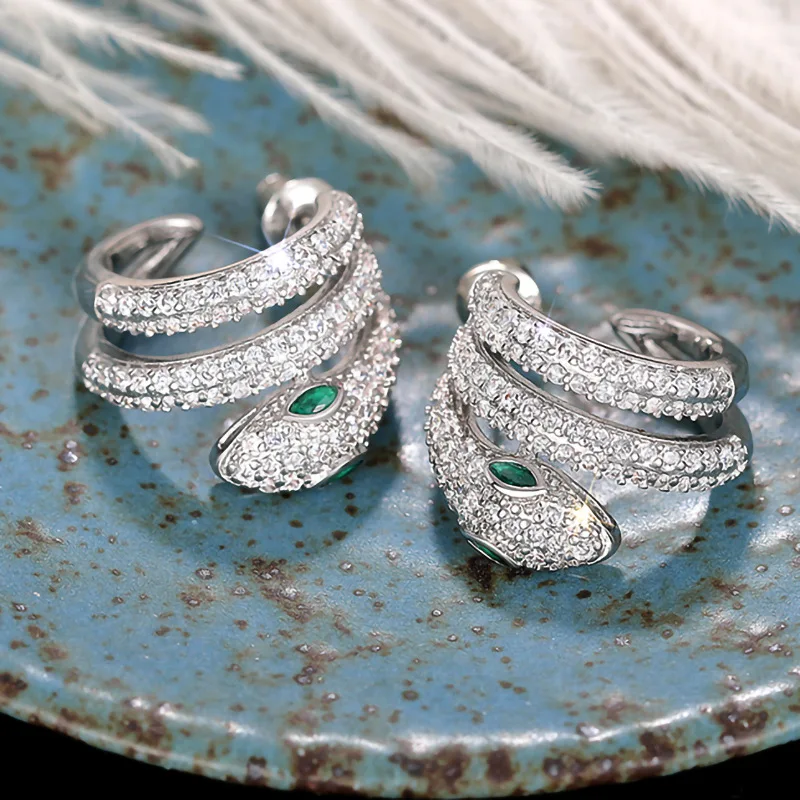Exquisite Female Earrings 925 Sterling Silver Multi Layer Snake AAA Zircon Earrings for Women Girls  Accessories Wedding Jewelry view 3