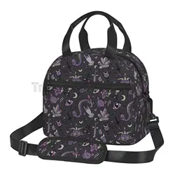 Magic Goth Spooky Gray Purple Black Lunch Box Reusable Lunch Bag Witch Insulated Food Container for School Work Travel Picnic