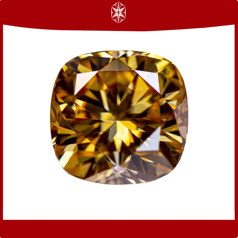 

Moissanite Stone Champagne Color Cushion Cut Gemstone Lab Grow Diamond for Charms Woman DIY Jewelry Making with GRA Certificate