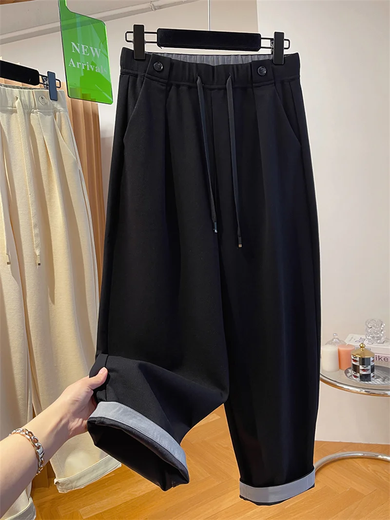 

High Waist Straight Leg Casual Pants Women's Spring Fashion plus Size Comfortable Home Clothes Korean Style plus Size Pants