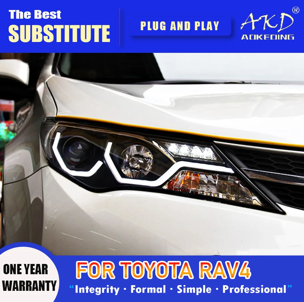 

AKD Head Lamp for Toyota RAV4 LED Headlight 2013-2016 Headlights RAV4 DRL Turn Signal High Beam Angel Eye Projector Lens