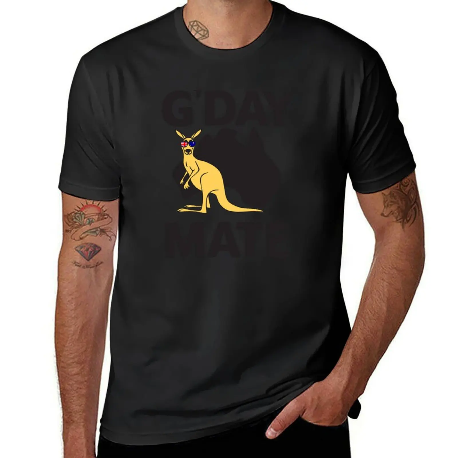 

G Day Mate Australia Map Kangaroo Cute Animal wearing Glasses T-Shirt for a boy new edition anime designer t shirt men