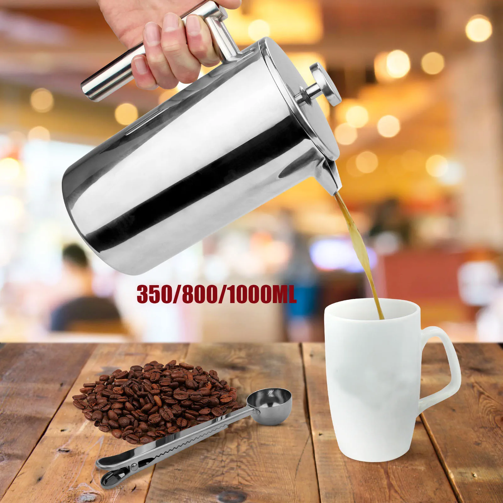 

Двухслойная кофеварка из нержавеющей стали, 1000 мл, кружка для сохранения тепла, чайник большой емкости, портативный дорожный фильтр-экран