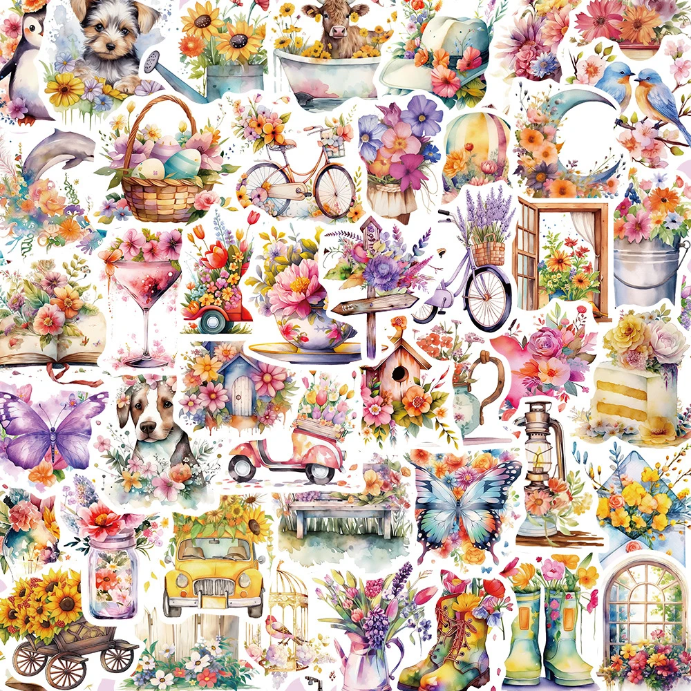 

10/30/50pcs Kawaii Cartoon Flower Aesthetic Graffiti Stickers Decals Laptop Phone Suitcase Diary Car Wall Decoration Sticker Toy