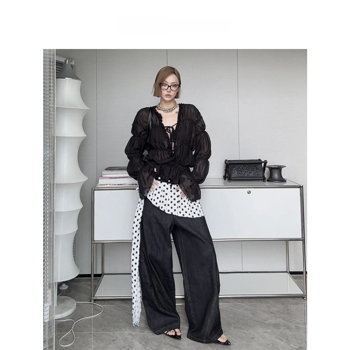 

IAMCPLUS 2026SS Женская повседневная дышащая блузка из полиэстера с плиссировкой под дерево, в французском стиле, свободного кроя, с длинным рукавом