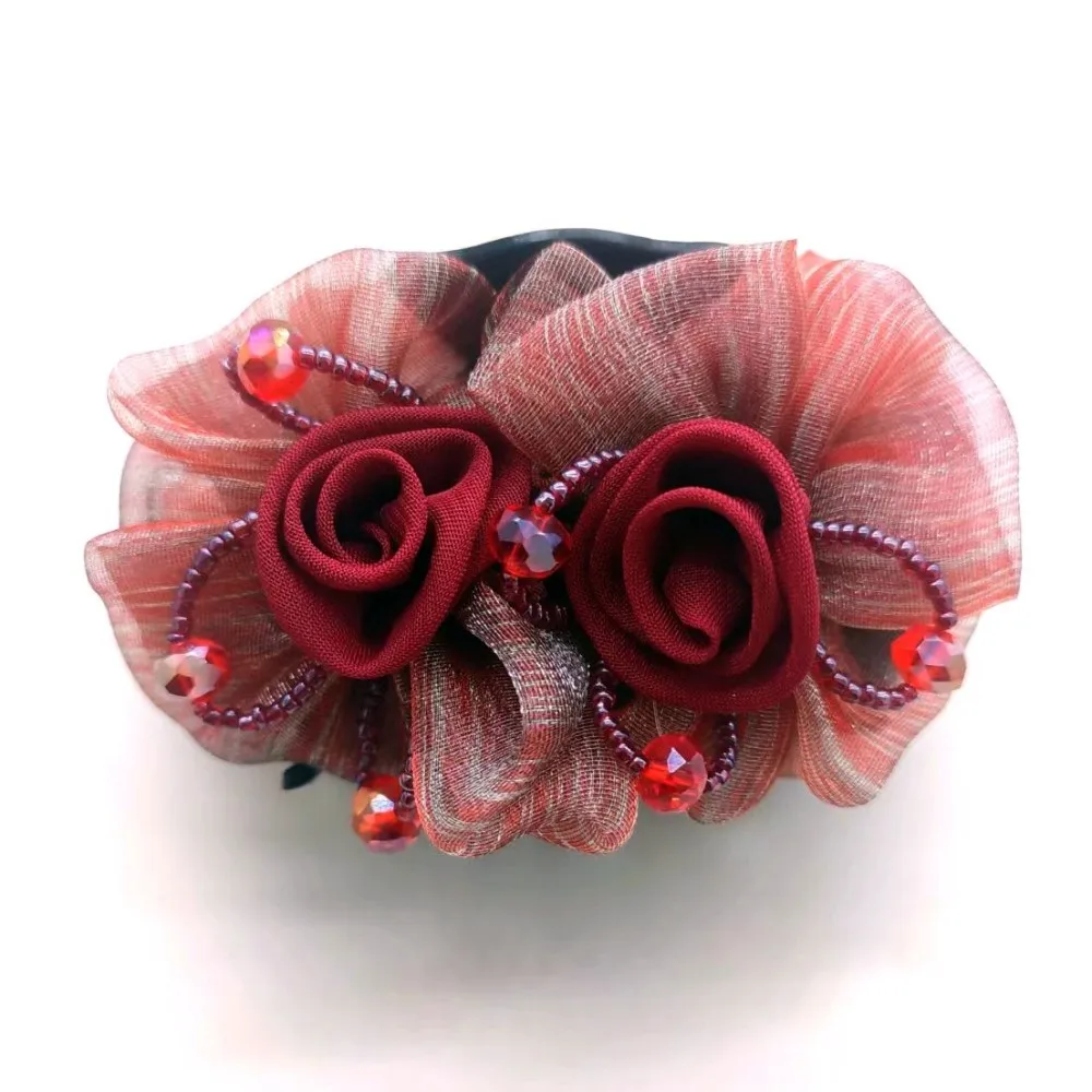 Blumen-Haarspange für Damen, elegante Haarklammer mit Rosen-Design und Spitze, handgefertigte Haarnadel für Hochsteckfrisuren – Detail 6