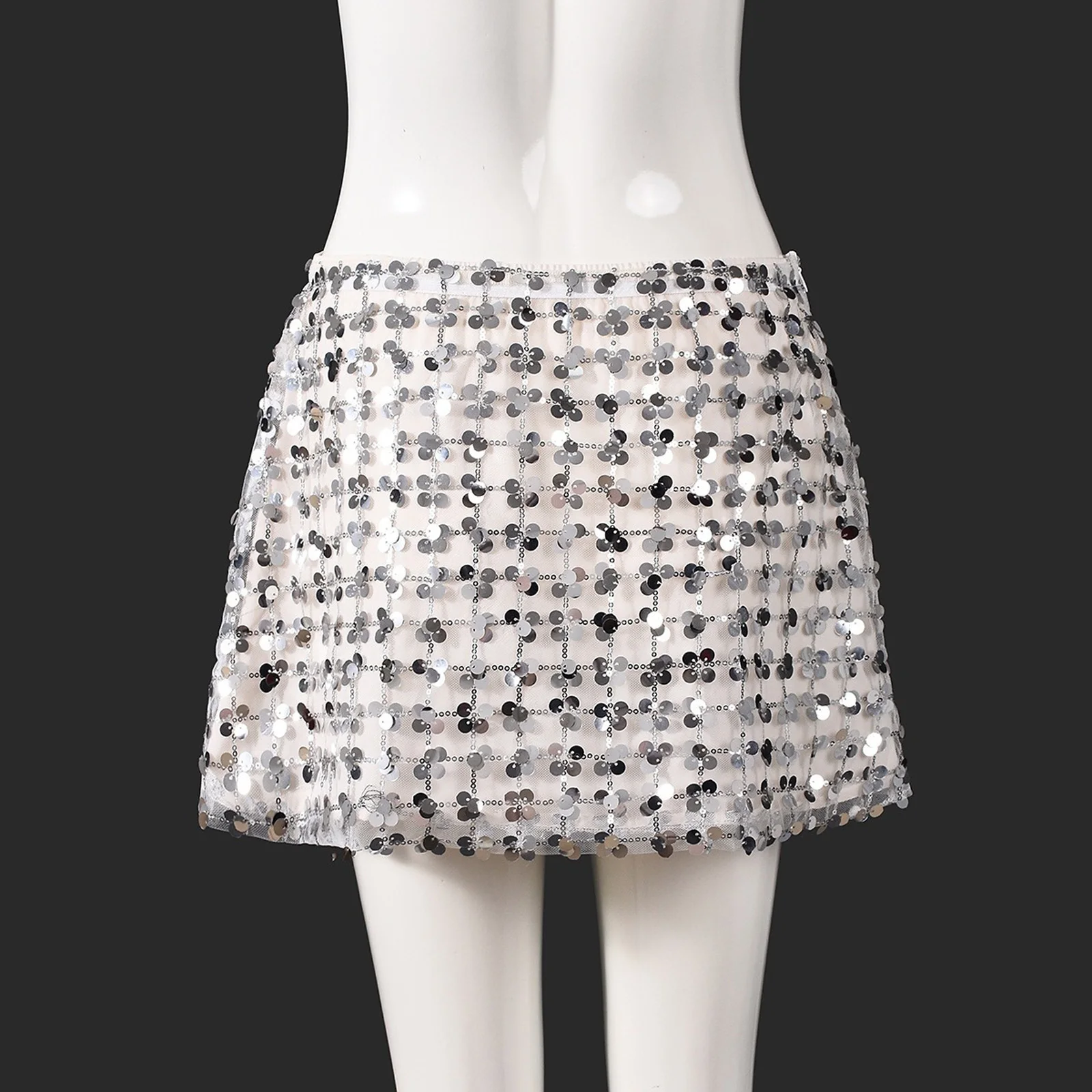 Mini-jupes à paillettes scintillantes Y2K pour femmes, vêtements de danse Rave en maille, doublure entièrement, fermeture éclair latérale, jupe trapèze pour fête d'anniversaire, boîte de nuit