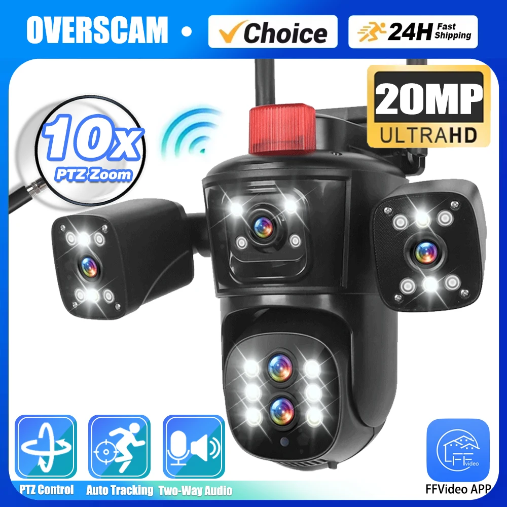 

Overscam 20MP 10K WiFi IP Camera Five Lens Four Screens 10X Zoom Wireless Outdoor PTZ CCTV Smart Auto Tracking Wifi Surveillance